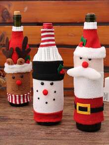 1pc Christmas Decoration Knitted Cartoon Wine Bottle Cover, Creative Plush Santa Claus Wine Bottle Bag