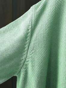 Áo khoác cardigan dài tay cổ tròn màu trơn cỡ lớn, thường ngày, thu/đông - Màu xanh Bạc hà - Xem 4