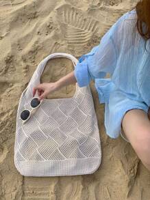 Sommer-Essential für Damen, gehäkelte, gestrickte Tragetasche, Strandtasche mit großem Fassungsvermögen, Umhängetasche, saisonaler Rucksack für Damen, Strandtasche, perfekt für Sommer, Urlaub und den täglichen Gebrauch, Cut-Out