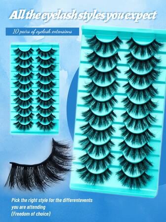 10对自然猫眼假睫毛 - 外眼角延长款。让你的精致一天从眼睛开始，可重复使用。