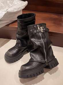 2025 New Thick Sole Platform Flared Leg Boots For Women, Autumn Retro Brown Short Knight Boots,Y2k Shoes