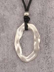1pc Minimalist Asymmetrical Geometric Twisted Metal Necklace, Women Vintage Black Wax Cord Beaded Long Chain, Gift For Holidays - Wax Rope - View 3