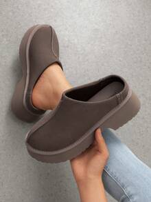 Women Platform Mules Wedge Closed Toe Clogs Faux Suede Slip On Memory Foam Non-Slip Lightweight Casual Slippers Shoes Autumn Winter - màu nâu - Xem 4