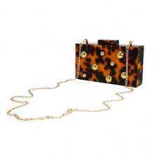 Bolso de mano acrílico único para mujer, con cadena, para hombro, para fiesta de graduación, boda, con cuentas incrustadas - Ámbar - Ver 5