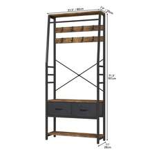 Garderobenregal, 6-in-1-Garderobenständer mit 2 Schubladen, Standgarderobe mit Schuhablage, 8 Haken -von GeoTower- - Rostbraun - Übersicht 3