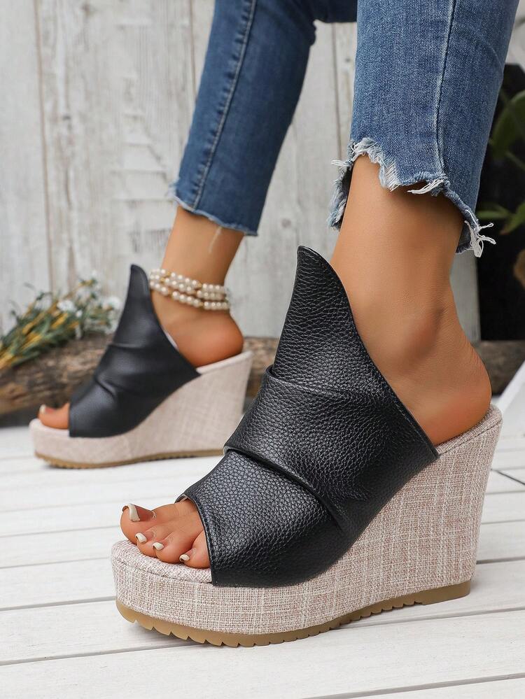 Sandalias de plataforma y cuña sexy de unicolor para mujer - Beis - Añade 1