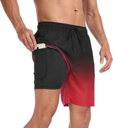 Mens Swim Trunks With Compression Liner Inch Inseam Quick Dry 2 In 1 Beach Board Shorts With Pockets S-3XLA Valentine's Day 9FML - 兩件裝(黑色和藏青色) - 查看 5