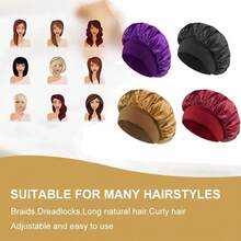 1 Stück atmungsaktive Satin-Seide Schlafkappe, elastisches breites Satin-Band Kappe für Frauen, verstellbare breite Schlafmütze geeignet für langes und lockiges Haar, mit weichem elastischem Band