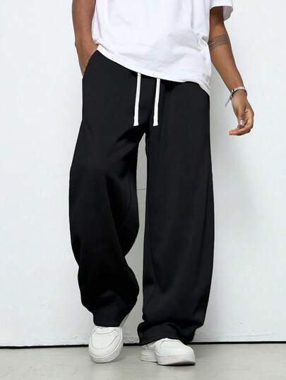 Pantalones casuales sueltos para hombres de unicolor con cordón en la cintura, para primavera/verano, cómodos para deportes al aire libre, trotar, fitness, correr, baloncesto