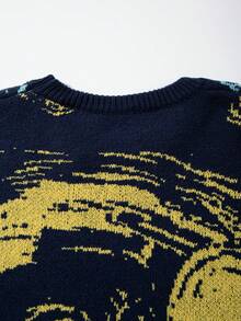 Unisex Casual Loose Fit Pullover Sweater With Abstract Van Gogh Painting Pattern, Versatile For Commuting, Autumn/Winter - Blue - View 8