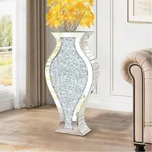 27-Inch High Crushed Diamond Floor Vase, Fish-Shaped Silver Large Vase For Living Room Decoration, Crystal Mirror Home Decoration Vase For Displaying Dried Flowers - 銀色 - 查看 3