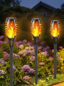 4/8/12 件户外太阳能手电筒，带闪烁火焰的太阳能灯，用于花园装饰，闪烁火焰花园灯，IP44 防水，太阳能自动开/关，适用于草坪、庭院、人行道、车道景观照明，太阳能灯户外圣诞装饰，圣诞灯，仙女灯 - Warm light - 查看 10