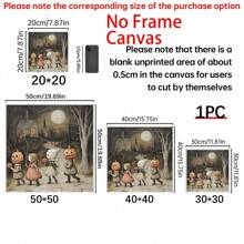 1PC Vintage Halloween Trick-Or-Treaters Print Framed Wood Sign, Halloween Wall Art, Adorable Vintage Halloween Art, Creepy Kids Art, Halloween Wall Decor,Room Decor Aesthetic, Home Decor, Posters For Room, Canvas Wall Art, Optional Frame, Wall Decor, Living Room Decor. Halloween Decor Fall Decor