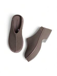Women Platform Mules Wedge Closed Toe Clogs Faux Suede Slip On Memory Foam Non-Slip Lightweight Casual Slippers Shoes Autumn Winter - màu nâu - Xem 8