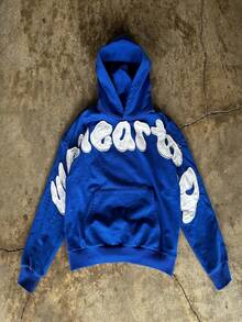 Unisex Y2K Streetwear Hoodie - Stylish Loose Fit Letter Print Sweatshirt For Men & Women, Casual Pullover Sweater For All Seasons - Màu xanh lam - Xem 6