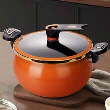 7L Enamel Micro Pressure Cooker, Fast Cooking Pot With See-Through Lid, Non-Stick & Induction Compatible, For Stew/Soup/Rice - Orange - View 1