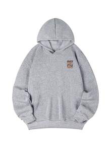 1件青少年男童休闲印花套头卫衣，保暖内衬，长袖，秋冬季，学生青少年服装 - 这款卫衣会让您的孩子每天都感觉与众不同 - 灰色 - 查看 7