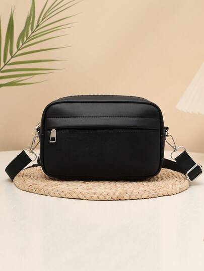 1 pieza Bolso de hombro minimalista de unicolor para hombres, bolso cruzado de material de PU, bolso cuadrado casual versátil y ligero, bolso de pecho/cintura ajustable para hombres