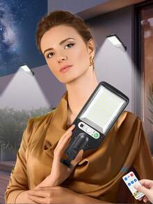 1个太阳能户外灯，配备2节1500mAh锂电池，可整夜照明，是一款多功能户外太阳能花园灯，带运动传感器，3种照明模式，适用于家庭庭院、车库、户外街道、商业照明，也适合圣诞节、万圣节、情人节、返校季等场合作为礼物 - 80LED/300LED