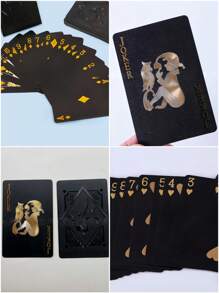 1 zestaw wodoodpornych 24-karatowych złotych kart do gry - wodoodporne czarne złote karty do gry - plastikowa talia kart do pokera z wykończeniem foliowym - idealne do sztuczek magicznych, hazardu i prezentów kolekcjonerskich na walentynki/noworoczny