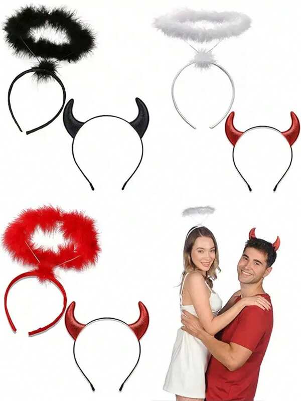 1pc White Feather Angel Halo Headband, Devil Horns Headband For Halloween Party, Cosplay, Witch, Vampire Costume Accessories
