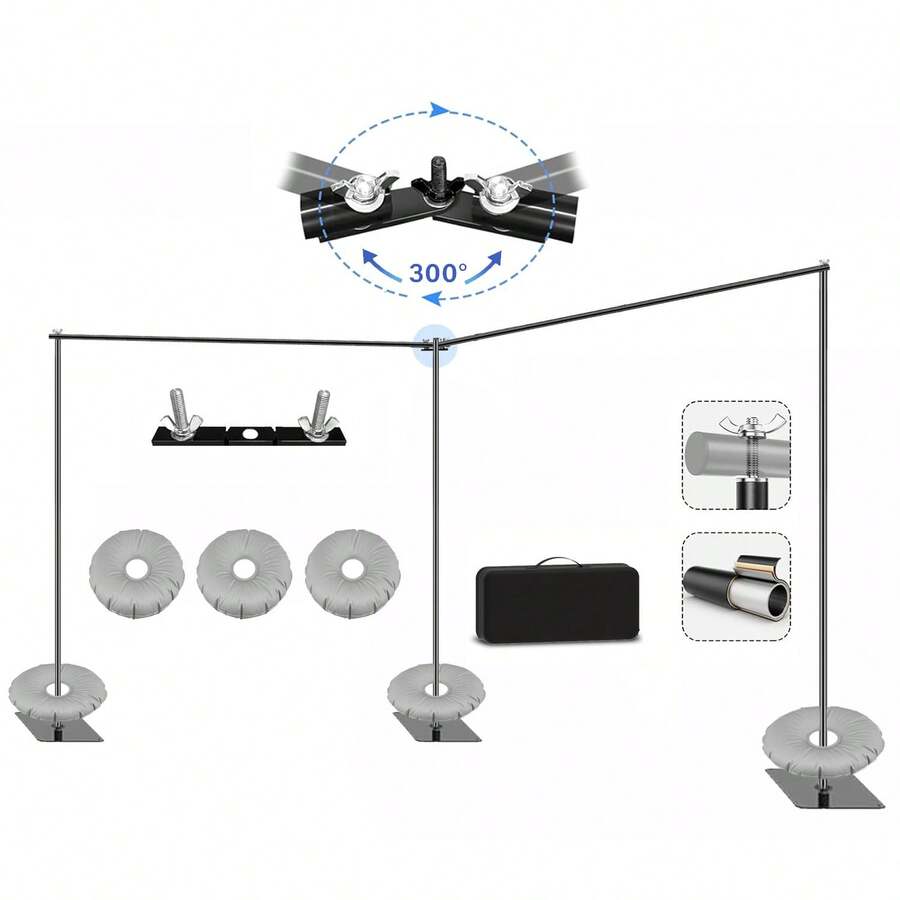 19x6.5ft Backdrop Stand With 300° Rotatable Connector & Double Crossbar - Adjustable Background Support System, 6 Clamps, 3 Waterbags, Carry Bag For Photography, Weddings, Events - 黑色 - 查看 1