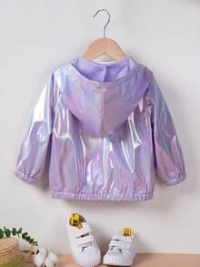 1 pieza Chaqueta corta de moda para niña, Ropa exterior con capucha con cremallera iridiscente casual unisex, Primavera/Otoño