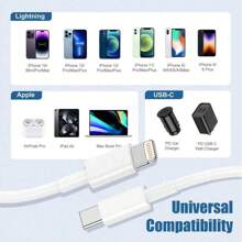 20W 快速充电适配器套装 - PD 20W 充电适配器 + 100cm/3.3ft 快速充电数据线，兼容 14/13/12/11/XS/XR/8/7/6/iPad 系列，壁式充电器 - 白色 - 查看 8