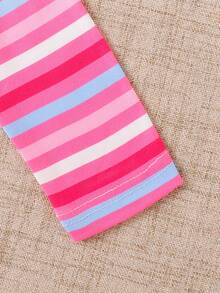 Baby Girl Heart, Rainbow & Unicorn Print Long Sleeve Striped Jumpsuit, Spring/Autumn