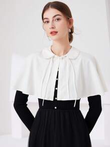 1 件中国风串珠斗篷披肩开衫外套，复古领肩章可拆卸领口