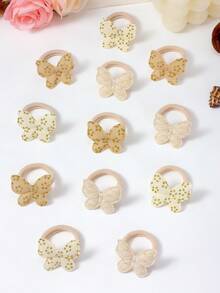 10 dây buộc tóc hình bướm vải màu be dễ thương cho bé gái, dây buộc tóc lấp lánh vàng thanh lịch, dây buộc tóc có độ đàn hồi cao, phụ kiện tóc công chúa cho tiệc tùng và mặc hàng ngày - Nhiều màu - Xem 6