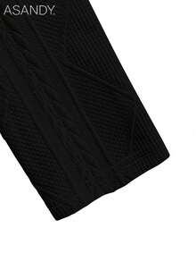 Blazer texturizado para mujer de otoño e invierno - Chaqueta casual de manga larga, prenda exterior de oficina relajada en color negro para primavera - Negro - Ver 6