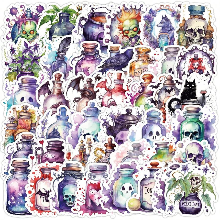 50pcs/Pack Halloween Gothic Witch Romantic Mysterious Dark INS Retro Romantic Cute Aesthetic Christmas Stickers, Cute Cartoon Fun Aesthetic Sticker Pack For Scrapbooking, Self-Adhesive Stationery Seals, Envelopes, Guitars, Instruments Decor, Holiday Gifts, Teenage Party Supplies, Rewards, Motivation Stickers, New Year Winter - Multicolor - View 1