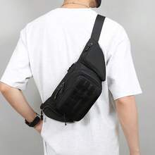 1 pièce Sac banane tactique pour hommes en nylon, sac banane mode et imperméable avec sangle réglable, grande capacité, sac banane polyvalent pour passeport, idéal pour les voyages, la randonnée, le jogging, le cyclisme, les sports de plein air, la chasse, l'escalade, le camping - Noir - Voir 4