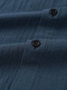 老钱风格男士衬衫 - 简约长袖纽扣衬衫，亚麻棉混纺面料 | 透气商务休闲及办公衬衫 | 经典纯蓝色上衣 | 男士圣诞礼物