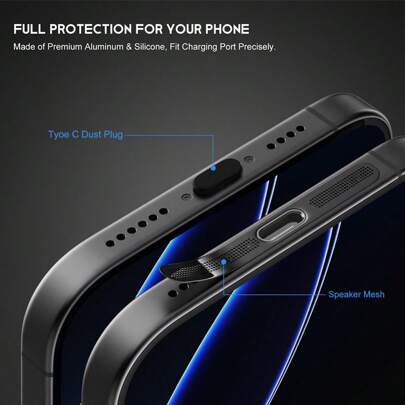 5+5pcs/Set For IPhone 17/16 Pro Max/16/15/14 Pro/14 Pro Max Series Metal Speaker Dustproof Mesh(5pcs-Multicolour) + Type-C Dust Stopper(5pcs-Black Col