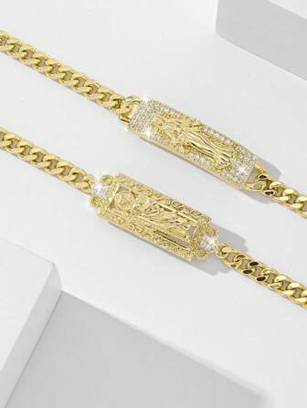  1pc 2025 New Hypoallergenic Copper Inlaid Zirconia Fashion Faith Guadalupe Virgin Mary & Priest Bracelet, Suitable For Mother/Thanksgiving/Christmas/Valentine's Day Couples/Friends/Churchgoers Gift, Catholic First Communion, Daily & Festival Wear Prayer