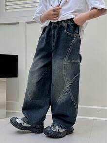 Gerade geschnittene Loose Fit Jeans für Teenager Jungen, geeignet für Alltag, Schule, Lässig und Outdoor, Herbst