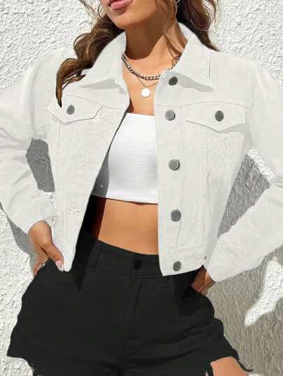 Chaqueta de efecto denim de unicolor para mujer, de estilo fashionable y minimalista, adecuada para primavera y otoño