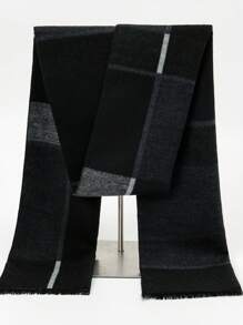 1条男士格纹撞色印花围巾。休闲、时尚、百搭、中性。适合男士服装 | 女士秋季服装 | 适合各行各业的教师和专业人士。也是完美的万圣节礼物。 - 黑色 - 查看 4