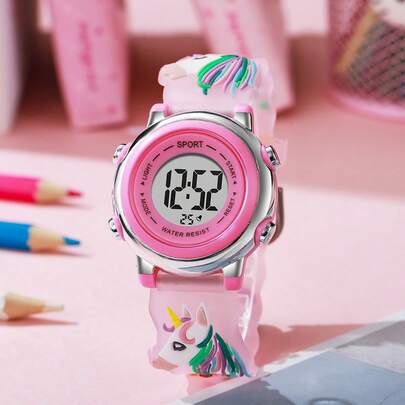 1 件时尚简约休闲新款糖果色气球烟花独角兽可爱可爱手表，适合青少年和学生，万圣节礼物，生日礼物，秋季礼物，返校