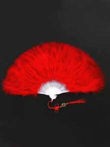 1pc 20s Vintage Folding Feather Fan, Suitable For Costumes, Dance Performances, Tea Parties, Weddings, And Decorations - Multicolor - View 3