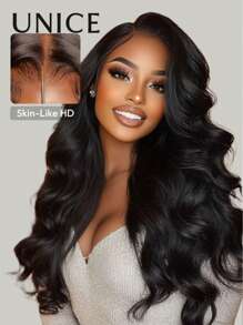 UNice Wigs 100% Human Hair Blendaway™ HD Lace Trueskin™ Base Bye-Bye Cap™ Wig With Drawstring Pre-Styled Pre Cut Pre Plucked Pre Bleached 13x4 Frontal Invisible Lace Front Body Wave Black Wigs For Women Unice Hair