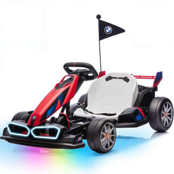 Electric Go Kart With Adjustable Seat, 24V Licensed Drift Kart With Dual 200W Motors, Crazy Go Cart For Kids Ages 6-12, LED Lights, Drift Mode And 2 Speed (24V)