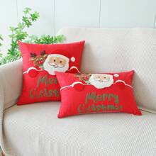1 buc. Husă de pernă brodată cu Moș Crăciun și reni, pernă decorativă în stil Ins pentru canapea în sufragerie, decor de Crăciun roșu și alb