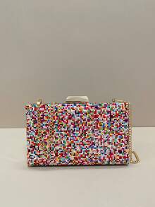Bolsa clutch feminina, bolsa de noite, com estampa colorida dupla face, charmosa e requintada, ideal para festas, casamentos e bailes. Combina perfeitamente com vestidos de festa, vestidos de noite e vestidos de lantejoulas. Vem com alça de ombro removível, ideal para adolescentes, mulheres, meninas e estudantes. - Multicolorido - Ver 2