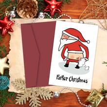 1pc Funny Santa Farter Christmas Greeting Card With Envelope, Festive Holiday Greetings, Xmas & New Year Wishes Blank Note Card, Christmas Gift Card For Friends And Family