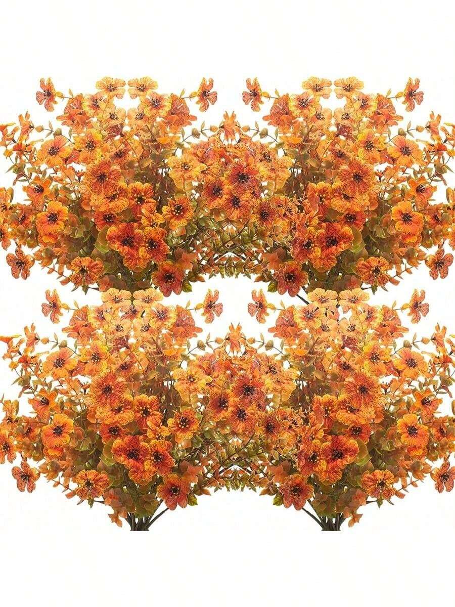 12 件户外人造秋季花，抗紫外线假植物，仿塑料花卉橙色灌木悬挂花植物适用于家庭厨房阳台花园窗台秋季装饰