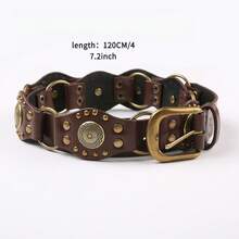 1 Piece Retro Western Style Hot Girl Rivet Eyelet Patchwork Wide Belt Personality  Punk Buckle Waist Belt Versatile, Vintage Belts Belts For Women Western Belt - 重工鉚釘氣眼皮帶(110CM) - 查看 3