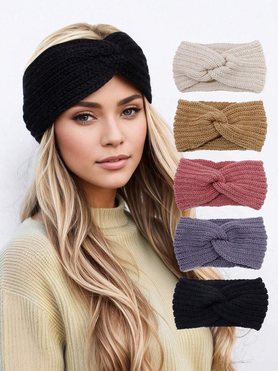 3 Pieces Chunky Knit Headbands Braided Winter Headbands Ear Warmers Crochet Head Wraps For Women Girls